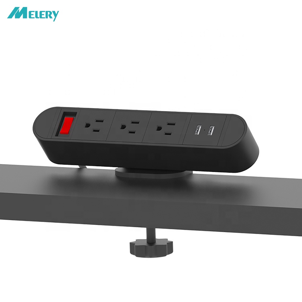 Tabletop USB Socket US Plug Desk Edge Clamp On Power Strip Electrical