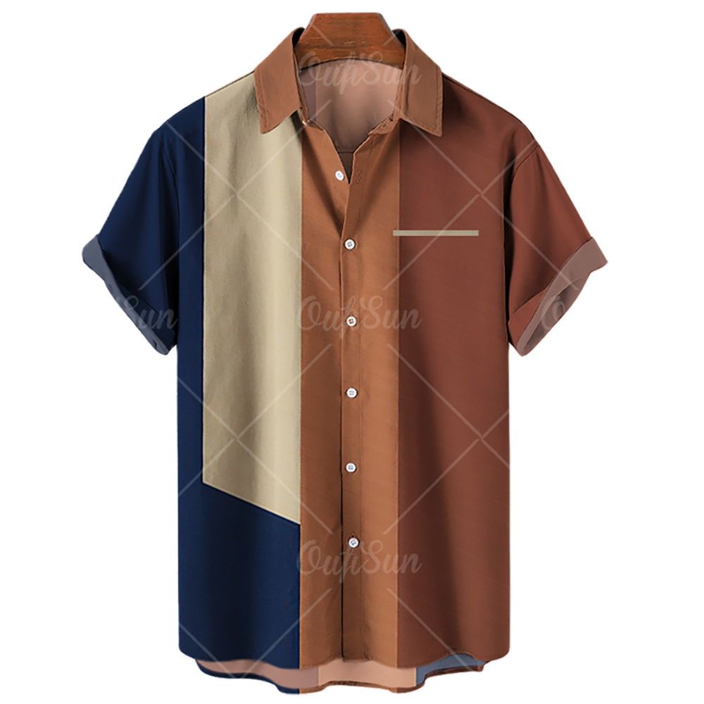 Fashion Men's Striped Casual One Button Shirts Streetwear Short Sleeve
