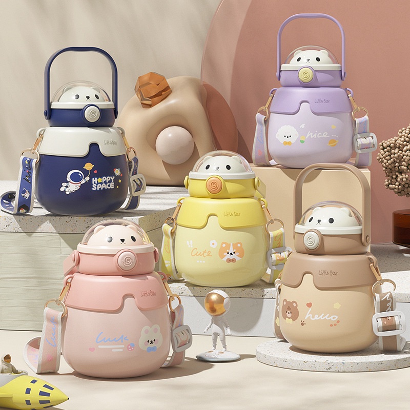 600ML Hug Bear Large Capacity Water Bottle 316 Stainless Steel Thermos ...