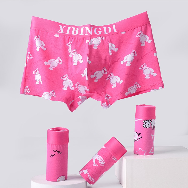 Men Sexy Cotton Boxers Pink Panties Male Gay Penis Pouch Jockstrap Bulge Mid Waist Underwear 1343