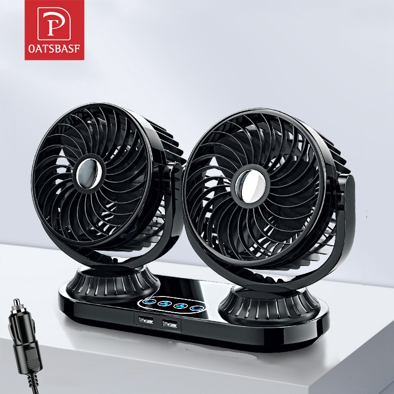 OATSBASF Car Fan Dual Headed Fan Foldable Auto Cooling Electric Fan ...