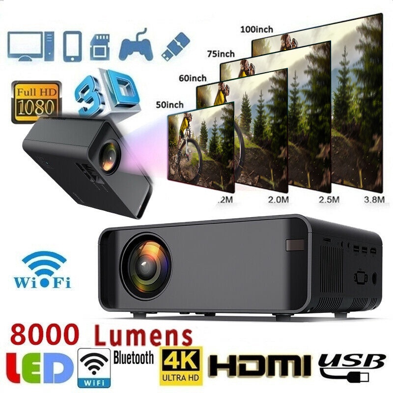 Wireless Projector 8000 Lumens 1080p Wifi 3d 4k Hd LED Mobile Phone ...