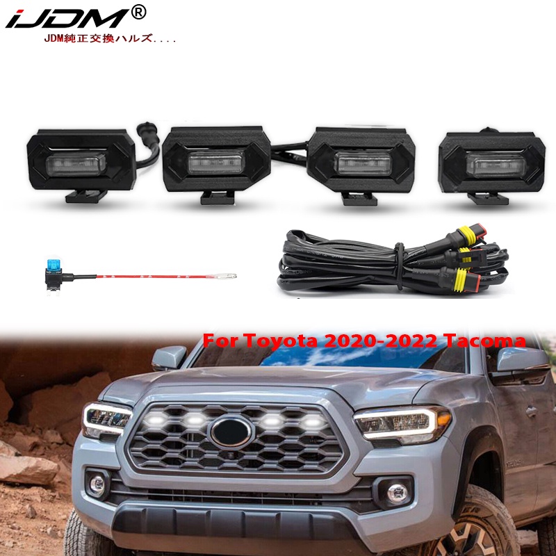 iJDM 4pcs LED Car Front Grille Light Assemblies with Wiring Harness Kit
