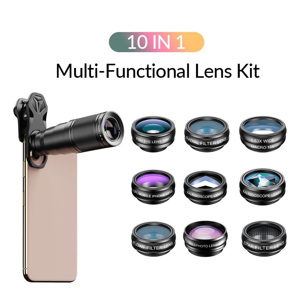 APEXEL 22x telephoto lens10 in 1 Lens Set Phone Camera Lens Kit Fish