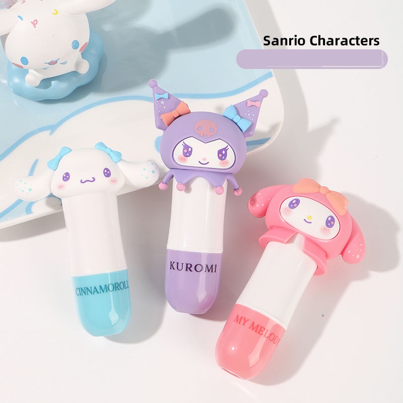 Kawaii Sanrioed Lip Balm Anime Cinnamoroll Melody Kuromi Vitality Color