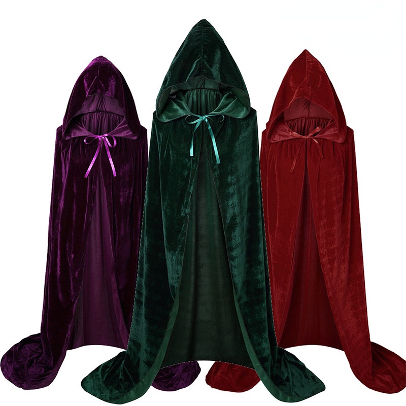 Gothic Hooded Velvet Cloak Adult Elf Witch Long Purim Carnival Halloween Cloaks Capes Robe Larp 5140