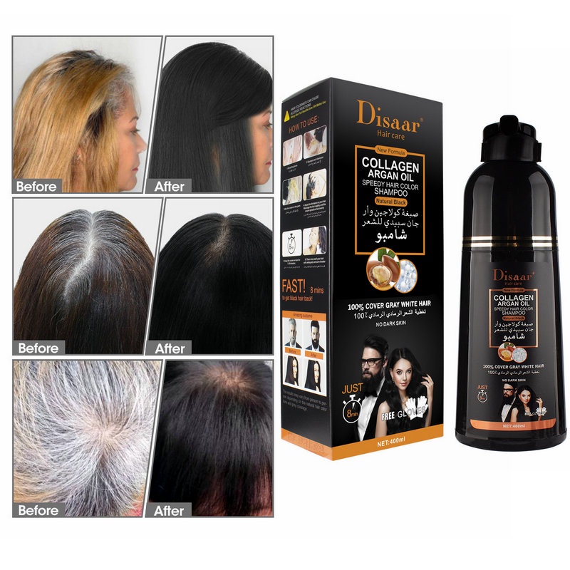 Disaar Argan Oil 8 Minutes Speedy Hair Color Shampoo 100 Cover Gray White Hair Dye Shampoo