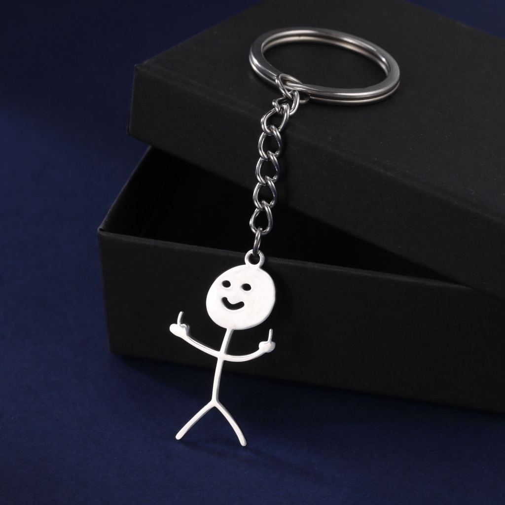 Funny Middle Finger Stickman Keychain Cute Funny Doodle Keyrings Bag