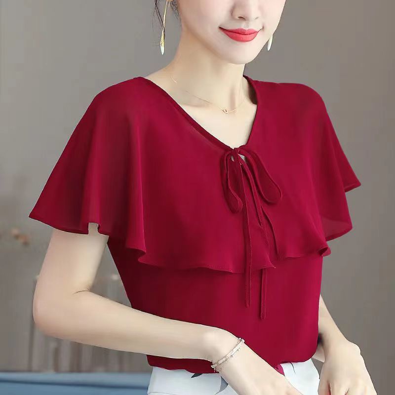 Chiffon Blouse Plus Size Women s Summer Korean Style Fashion Loose Tie Shirt Shopee Philippines