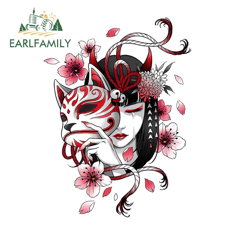 thumbnail interactive-video image 1 of EARLFAMILY Japanese Geisha Anime Flower Tattoo Car Sticker - Vinyl Decal - Multicolor JDM 1 of 6
