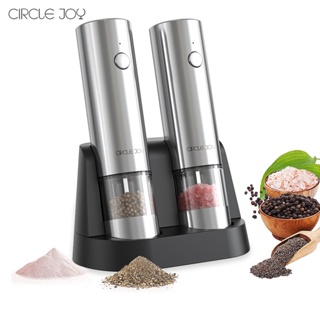 Circle joy Rechargeable Electric Salt And Pepper Grinder Set With Base  Stainless Steel Automatic Salt Spice