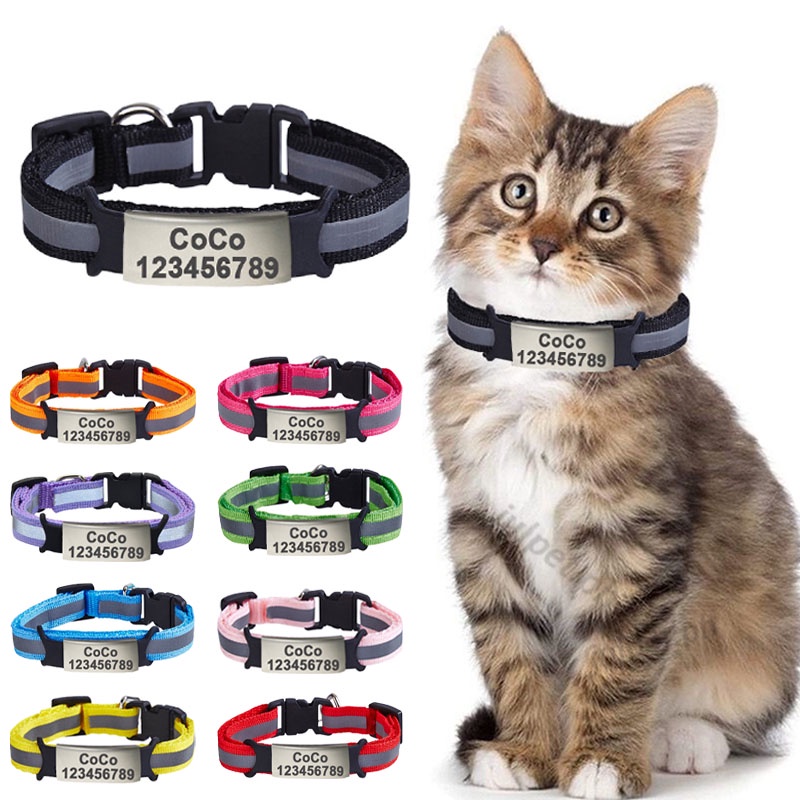 Free Custom ID Name Tag Cat Collar Bell Necklace Safety Reflective