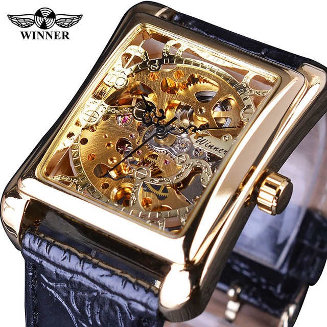 Original WINNER Watch Retro Casual Series Rectangular Dial Design Gold ...