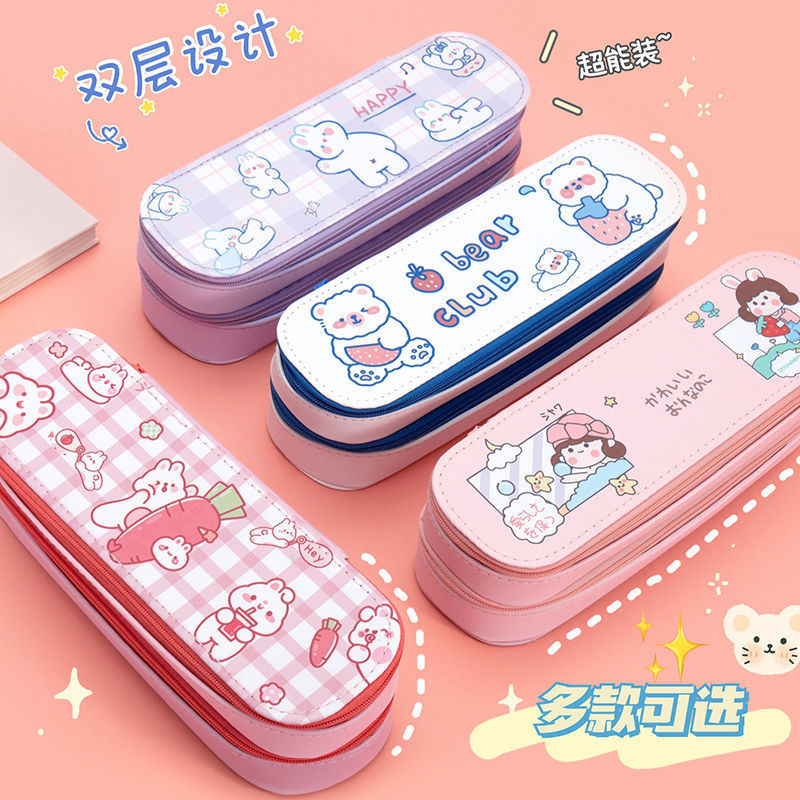 Double Layer Pencil Case Girl ins Stationery Box Double Layer Tik Tok ...