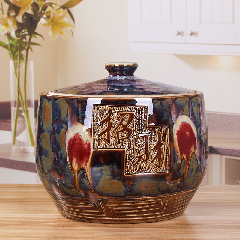 Jingdezhen Rice Bucket Household Rice Cylinder Ceramic With Lid 5kg