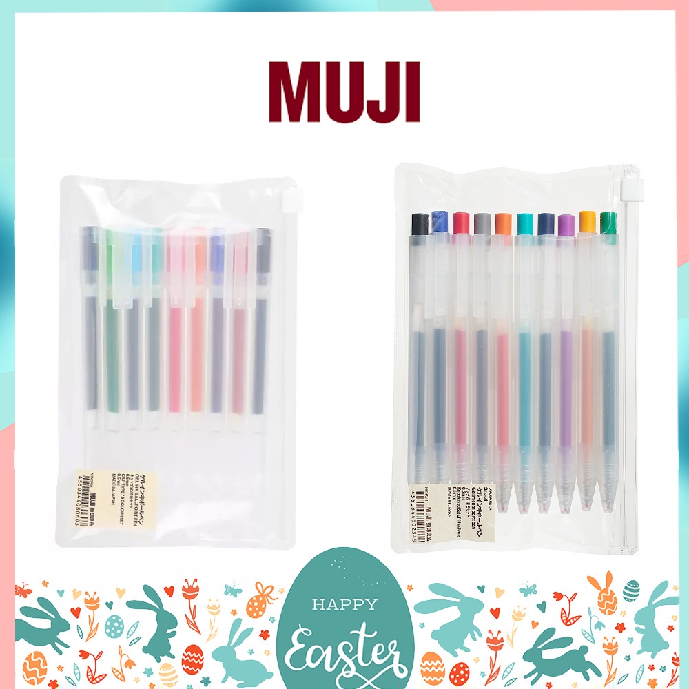 MUJI Gel Pen Casing And Push Type 10 Colors Set Size 0.38 And 0.5 MM