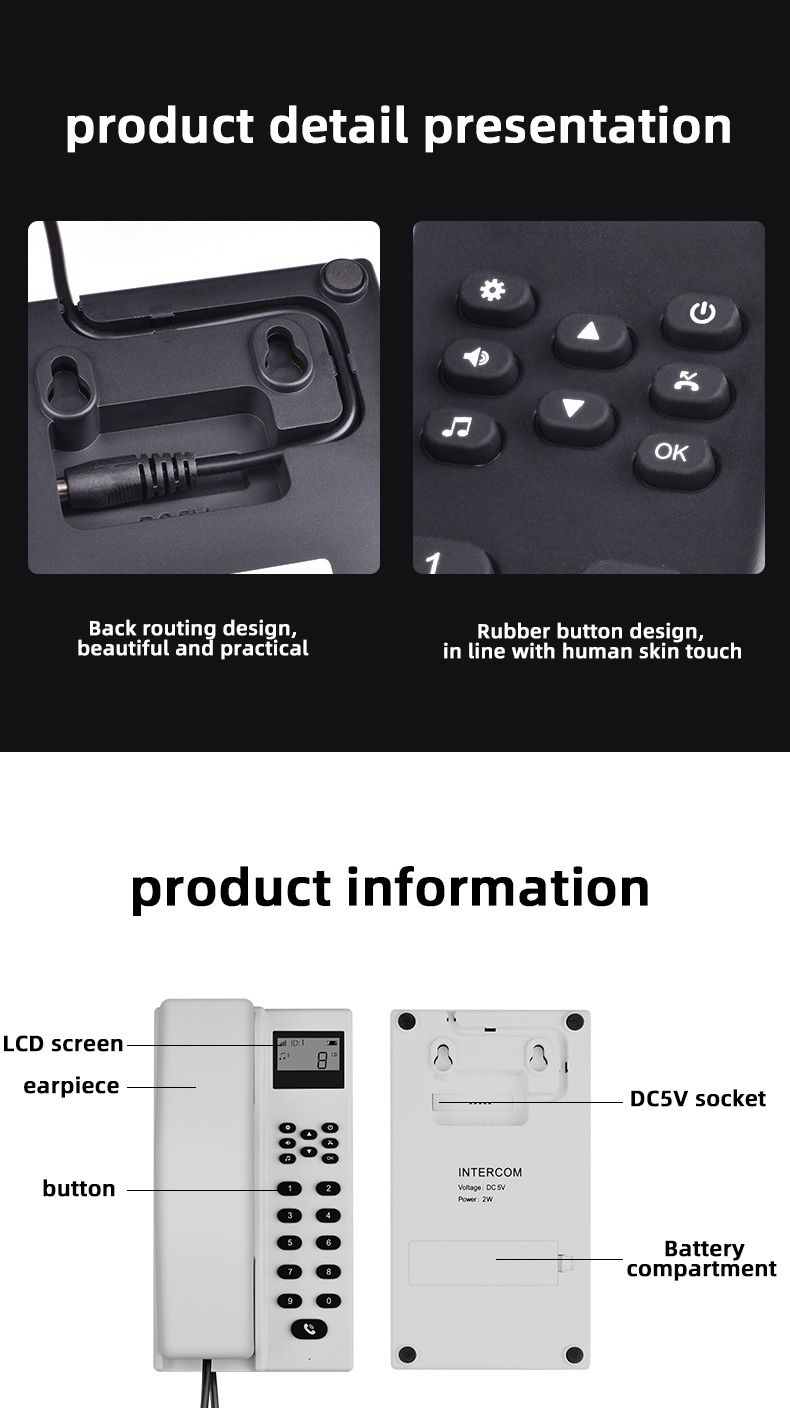LCD display Telephone Intercom, 433Mhz Wireless Intercom System Calling ...