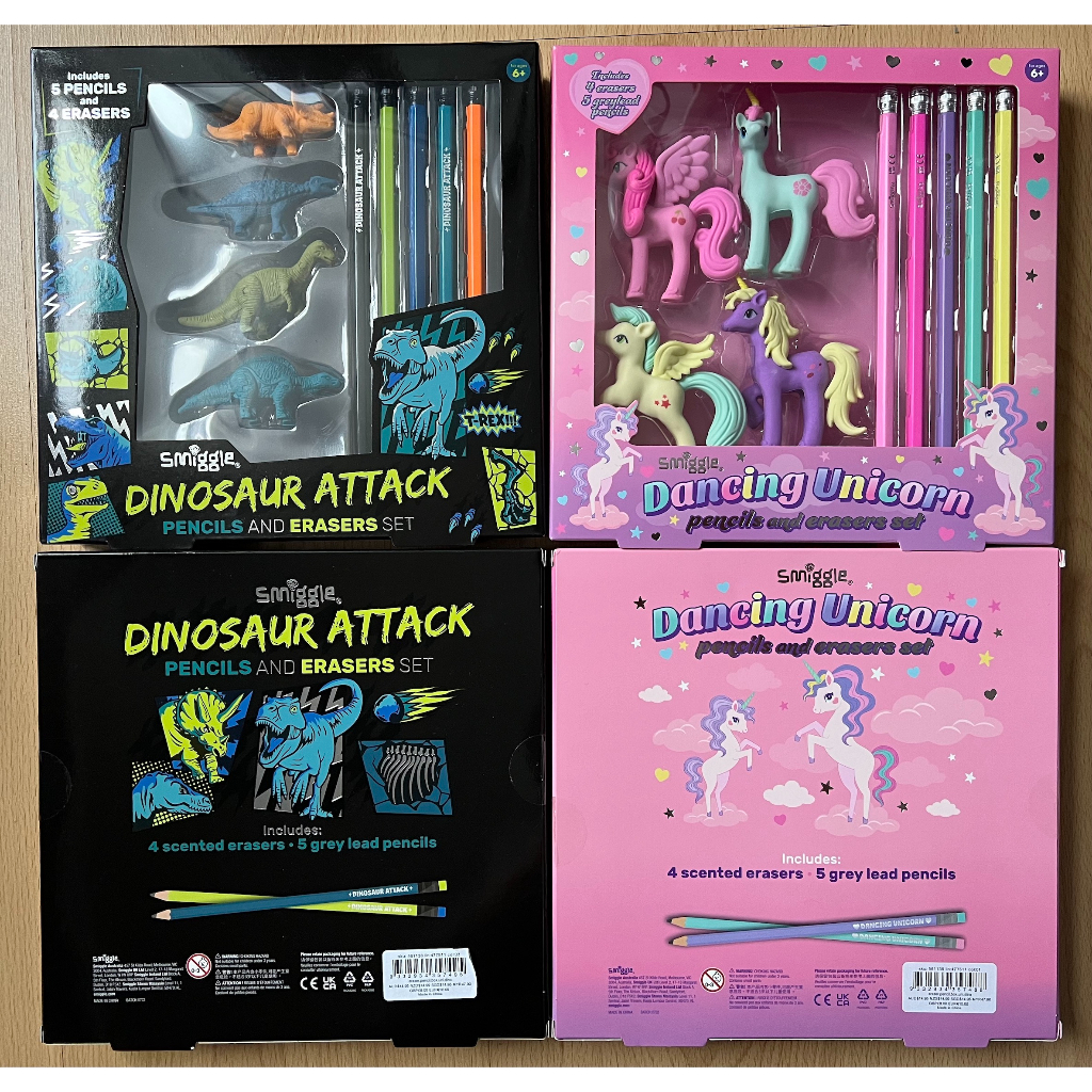 Smiggle Eraser Pencil Box Dancing Unicorn/Dinosaur Attack Shopee