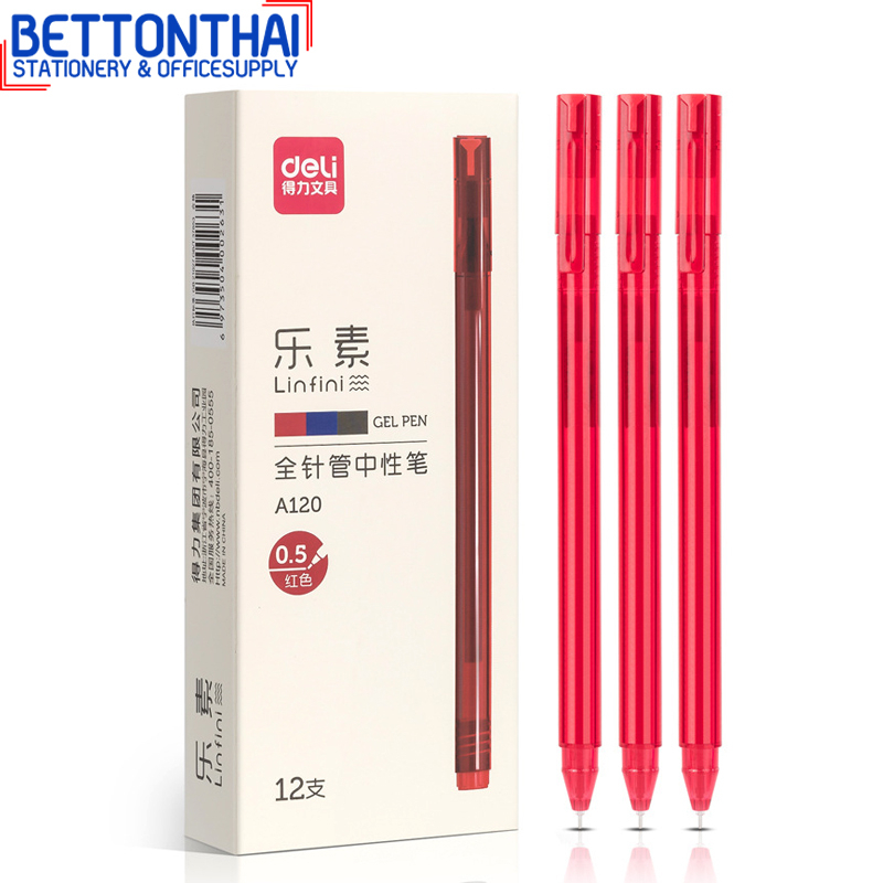 Gel Pen (Red Ink) Line Size 0.5mm (12 Sticks/Pack) Deli A120 0.5mm Good ...