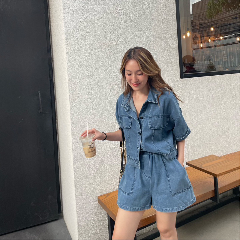 COS SET เซ็ทเสื้อ + กางเกงขาสั้น ผ้ายีนส์ | Shopee Philippines