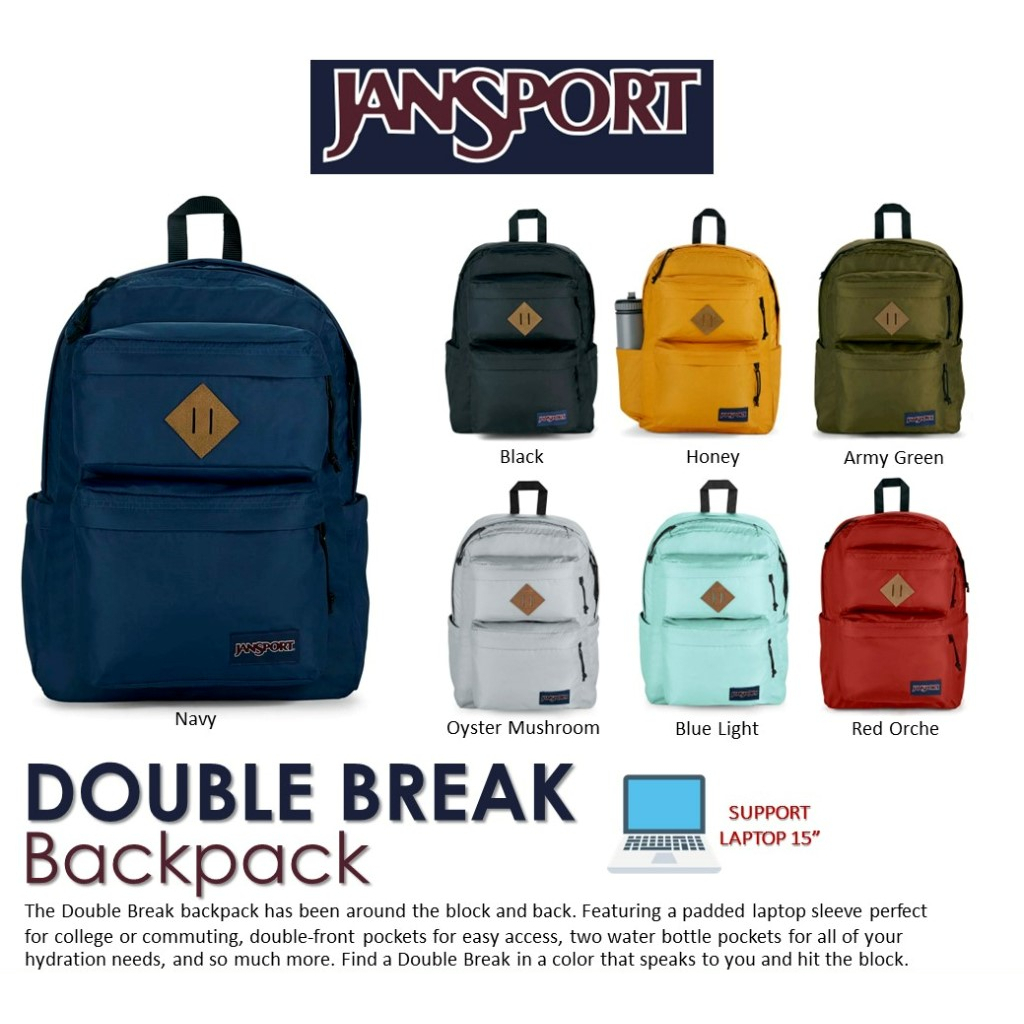 JanSport Model DOUBLE BREAK Backpack6 Colors To Choose From laptop 15