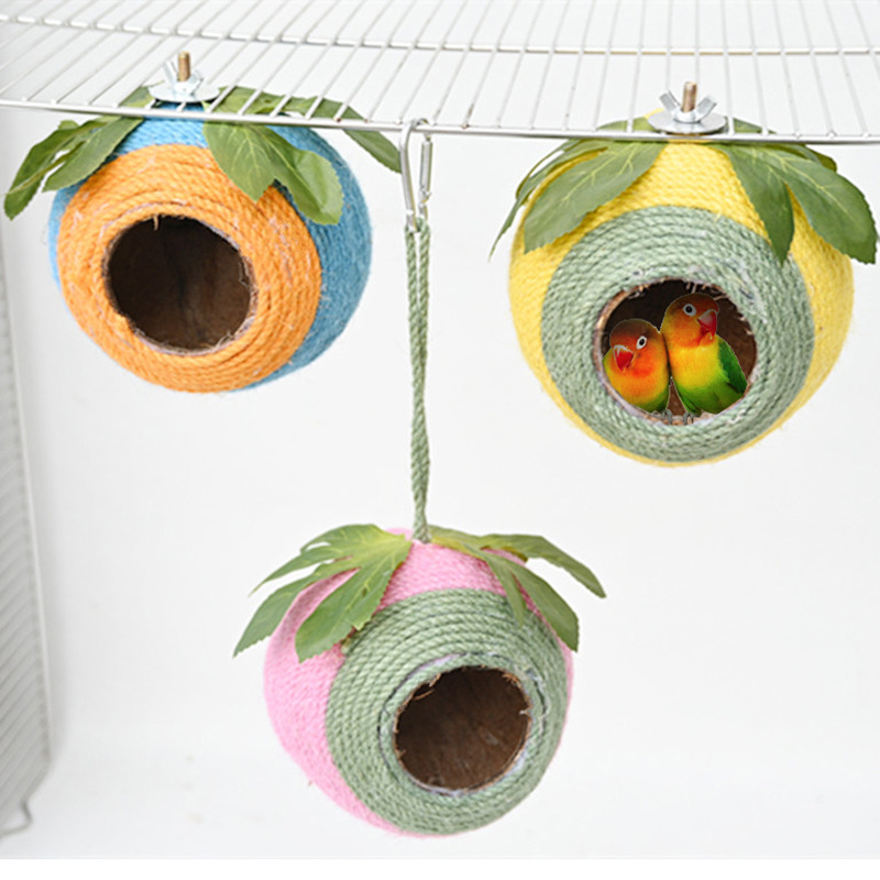 View of Two-Tone Parrot Sleep Nest Made From Coconut Shell | Shopee Philippines