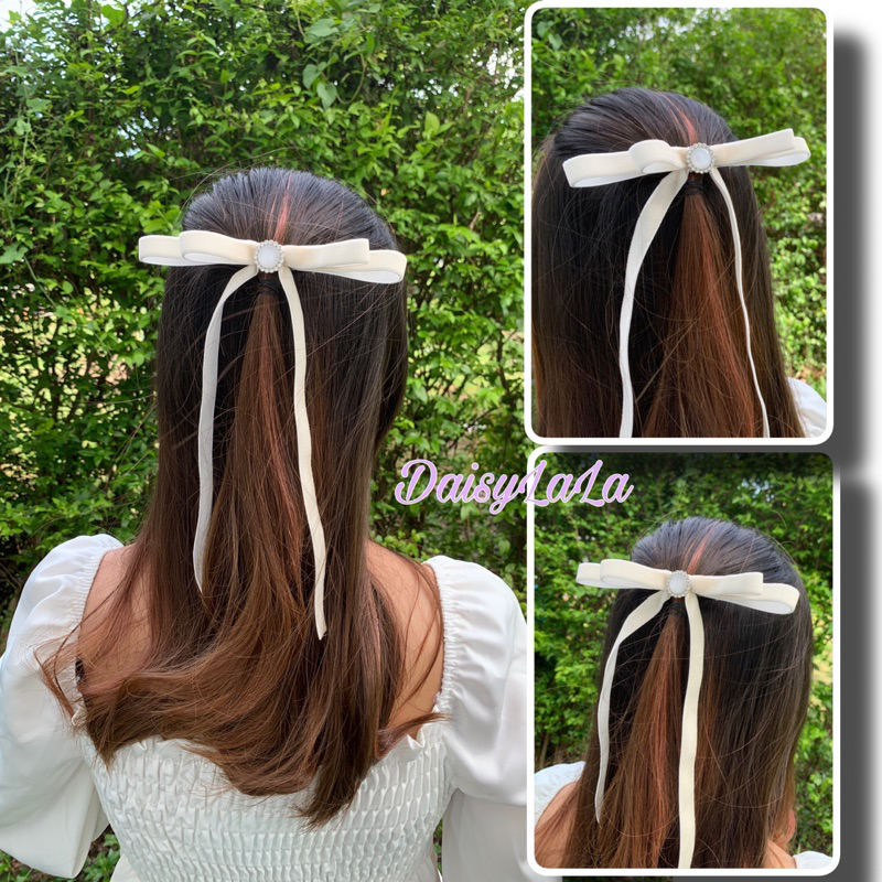 Hair Bow White Velvet Ribbon Cute (handmade) | Shopee Philippines