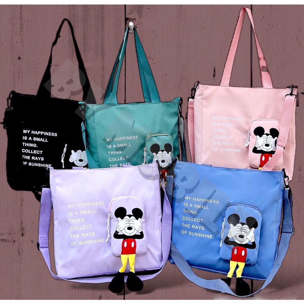 Mickey Mouse Large Shoulder Bag Thick Fabric Removable Strap Good Can ...