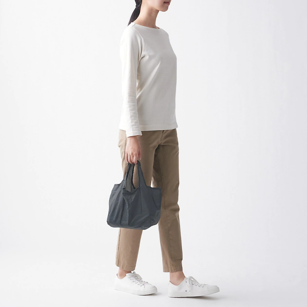 MUJI (MUJI) Foldable nylon shopping bag Wide Shape gray Charcoal
