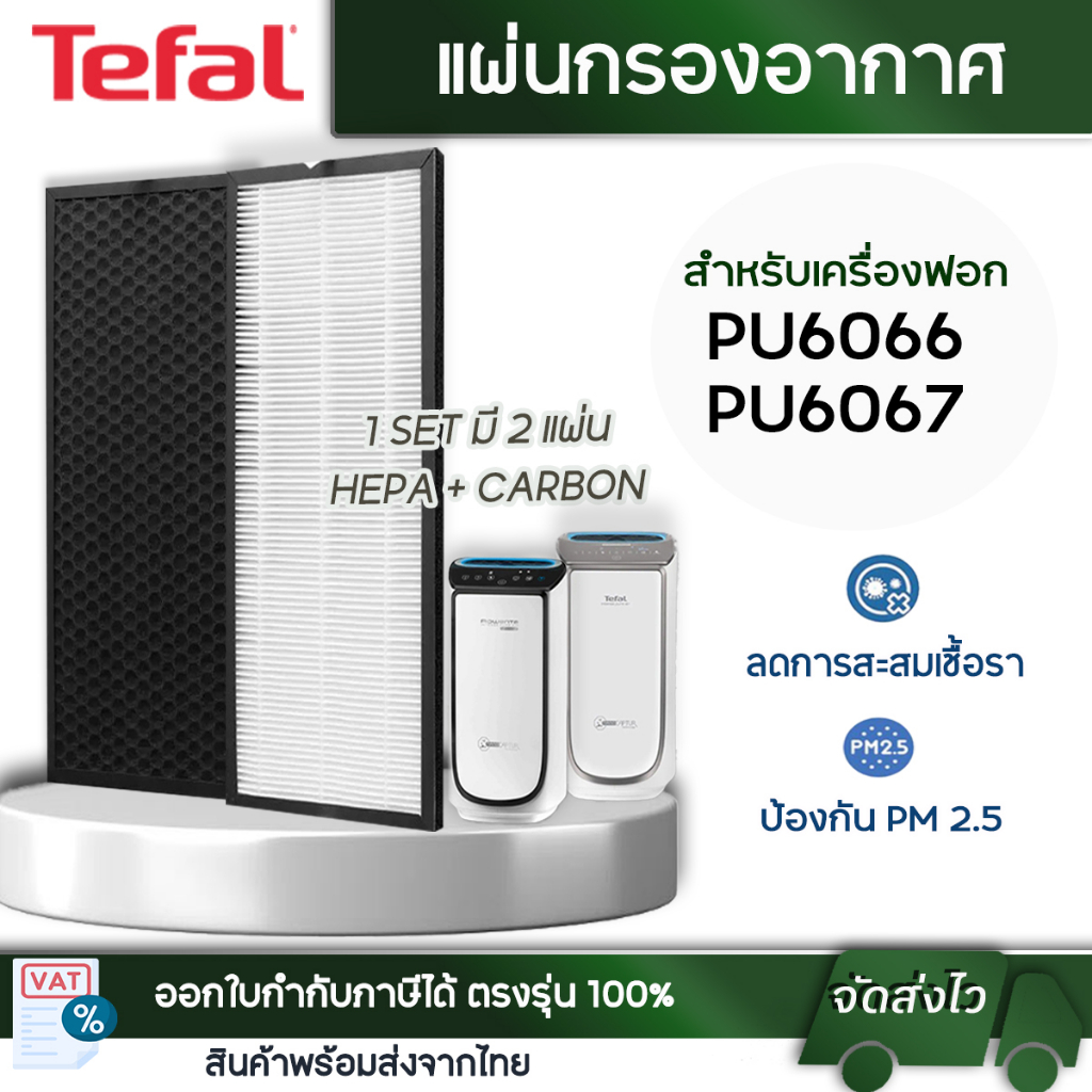 TEFAL Air Purifier Filter PU6067 PU6066 Complete Set 2 Sheets Hepa H13 ...