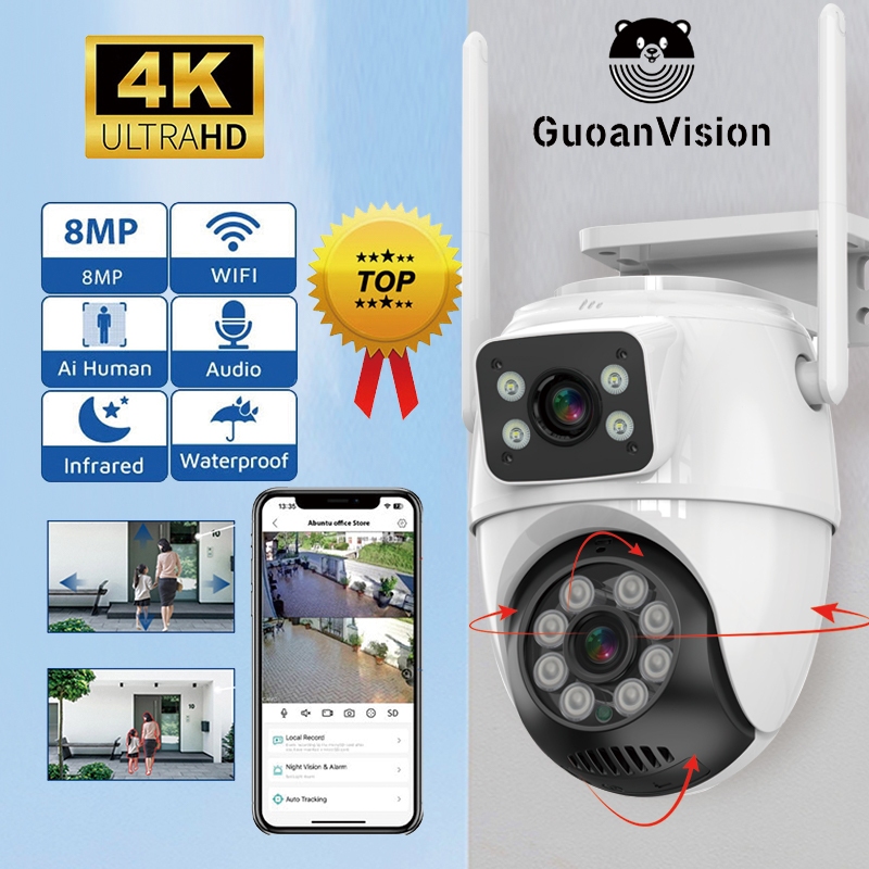 Guoan Vision 8MP 4k Outdoor Wireless ICsee Cctv Camera IP66 Waterproof ...