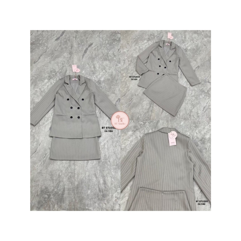 BT 041186 2Piece Set Long Sleeve Collar Blazer. Match With Short