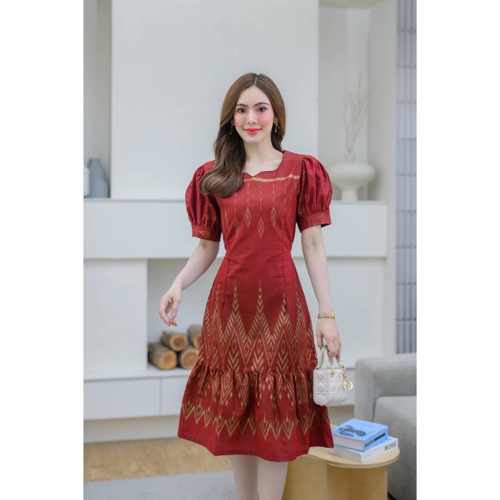 Thai Silk Dress (Available In Sizes 40"-52") Fabric Set With Hook Pattern  Work Clothes A Very Beautiful Wedding Ordination Outfit. | Shopee  Philippines