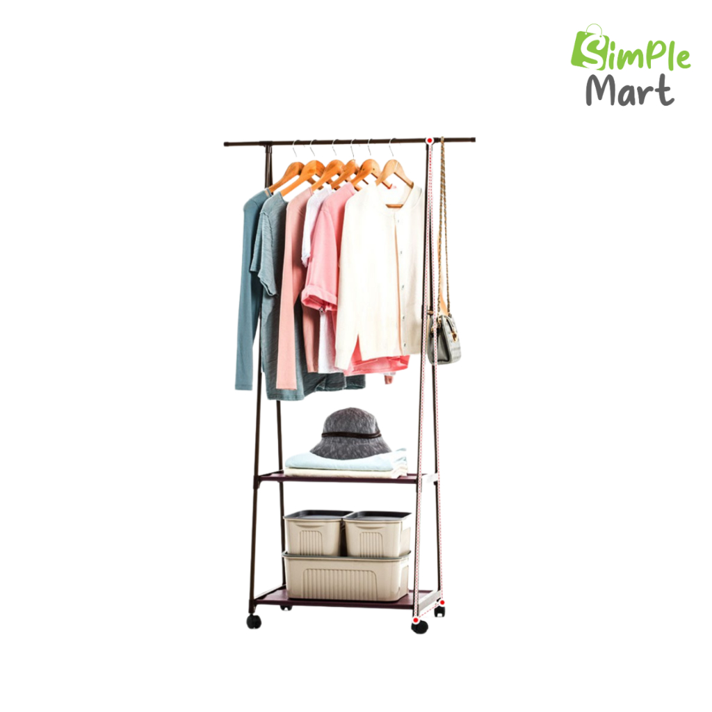 Built-In Clothes Drying Rack With Wheels 2 Shelves Easy To Move ...