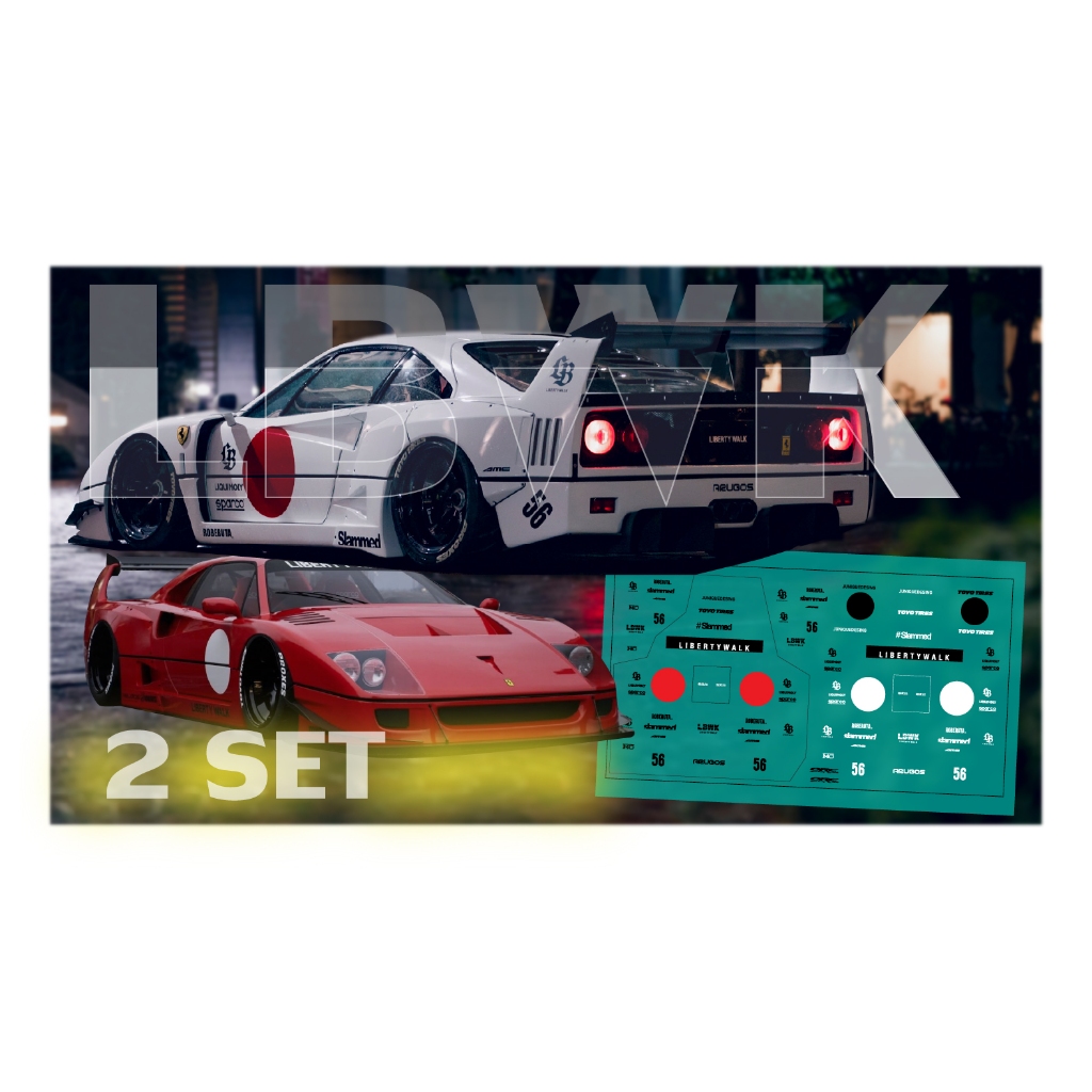 1/64 Decal water slide F40 Ferrari LBWK LB RWB Liberty walk White Ink 1 ...