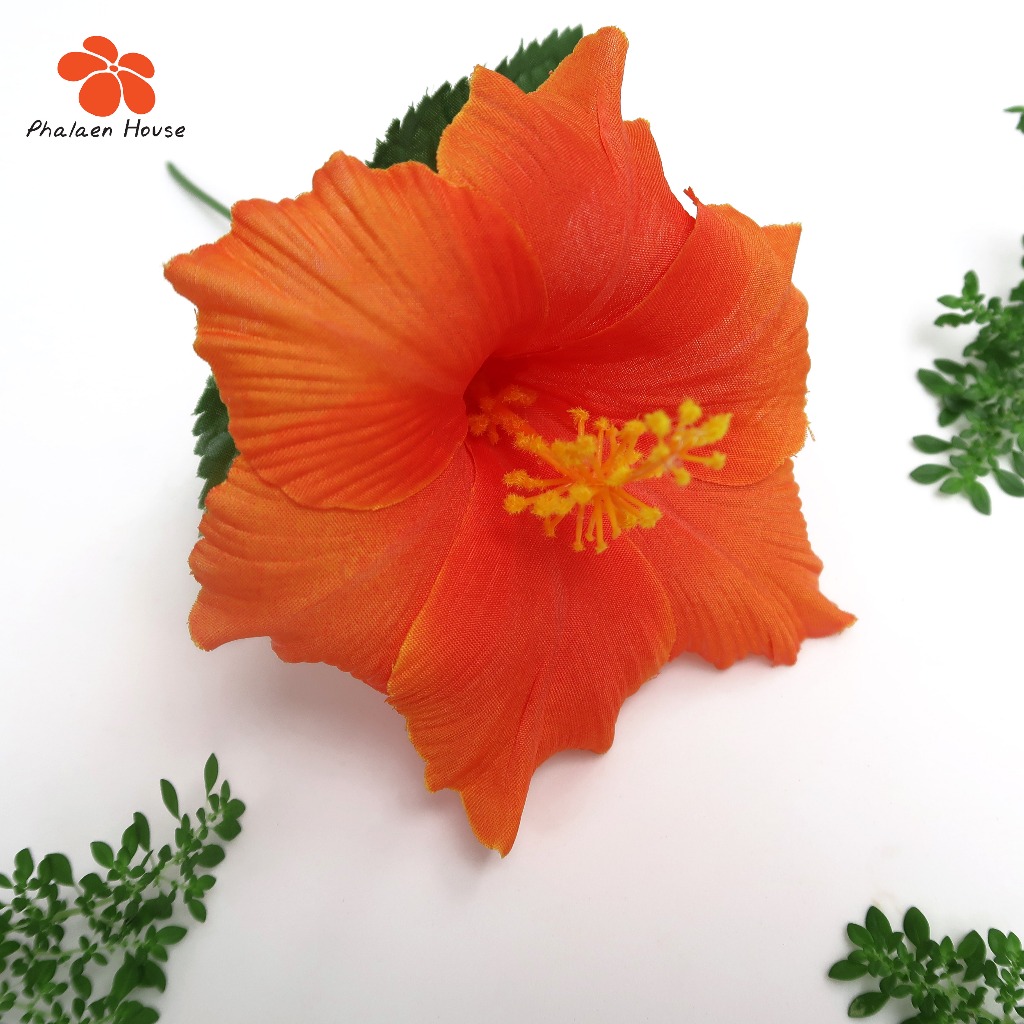 1 Fabric Hibiscus Flower With Leaves Size 4 "Artificial Colorful For 1