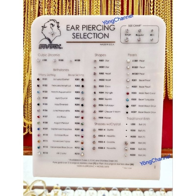 100% Authentic STUDEX Earring Sample Panel EAR PIERCING SELECTION ...