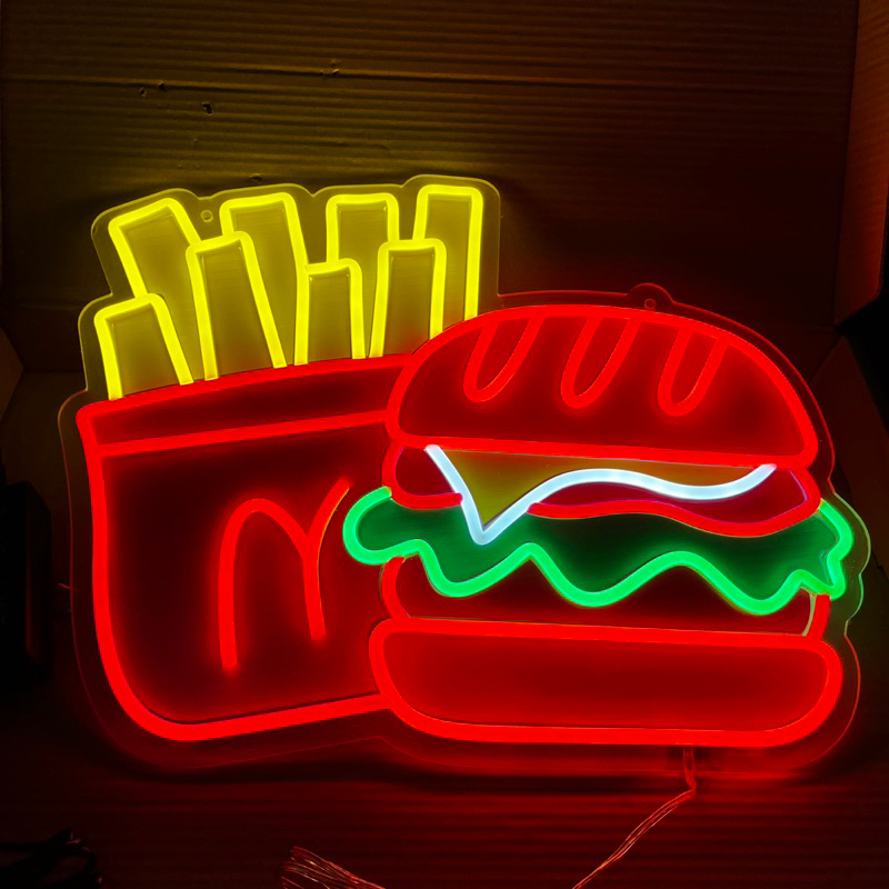 Led Sign French Fries Hamburger Running Light Neon Acrylic Material ...