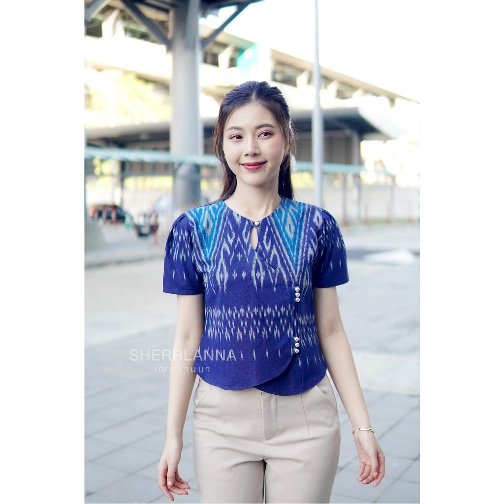 Printed Native Cotton Clothing Thai Patterned Water Drop Neck Shape ...