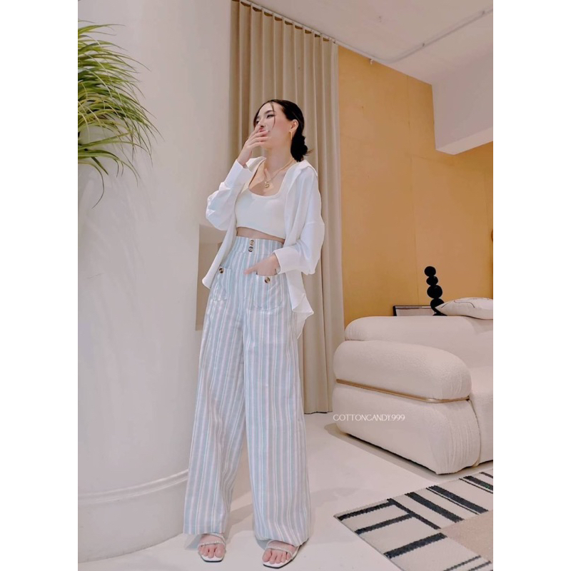 Ruby Cotton & Linen Pinstripe Pants