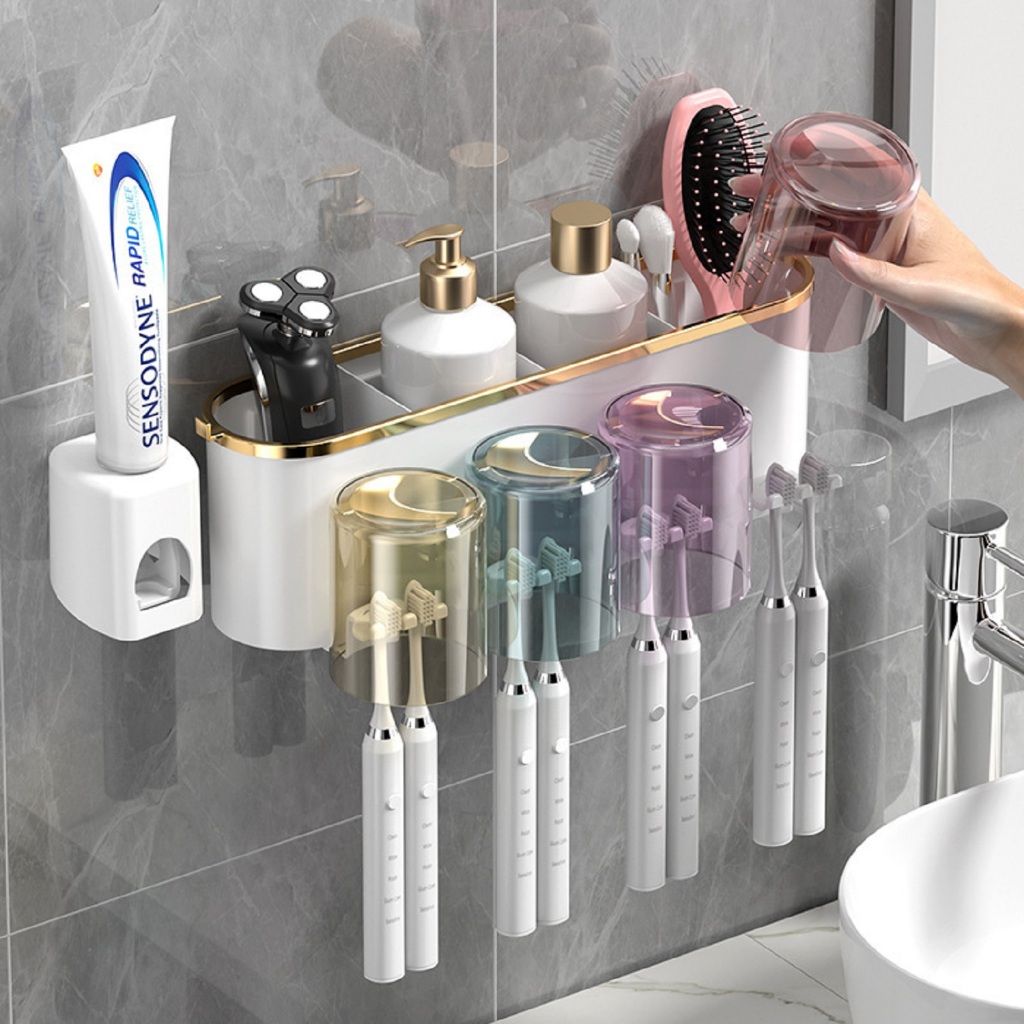 Toothbrush Storage Shelf Automatic Toothpaste Squeezer Wall-Mounted ...