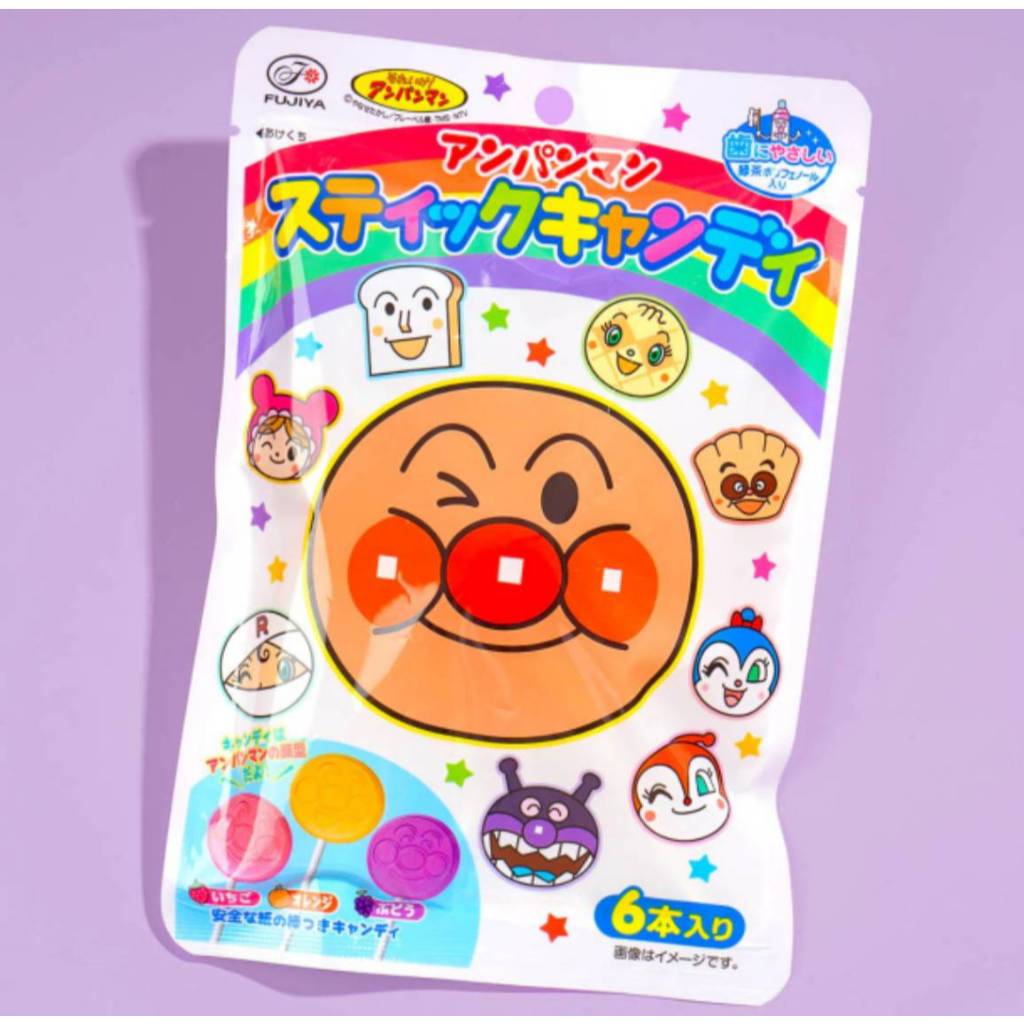 FUJIYA Anpanman Candy 6 Sticks 3 Flavors Strawberry Orange Grape ...