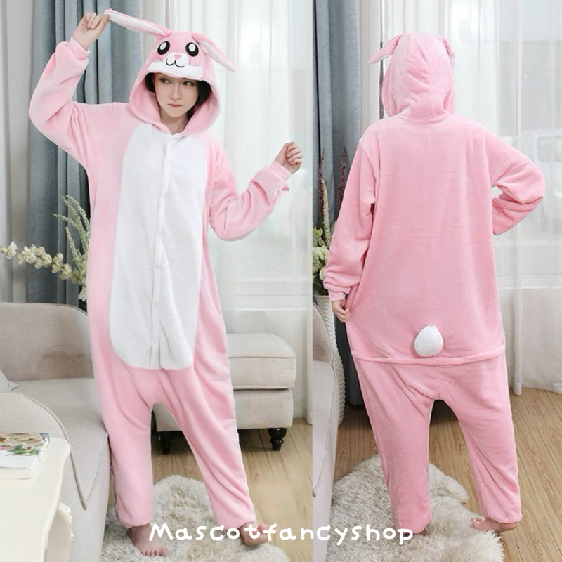 Pink Rabbit Animal Costume Mascot Pajamas (Pink Bunny/Can Show labubu ...
