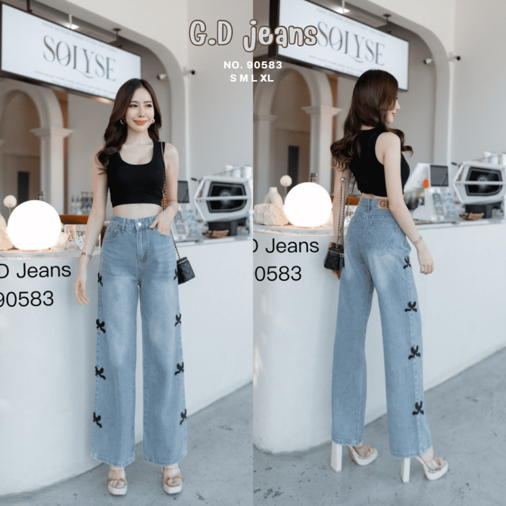 Gd Jeans Straight Leg Decorated With Bow Embroidery Details No Stretch ...