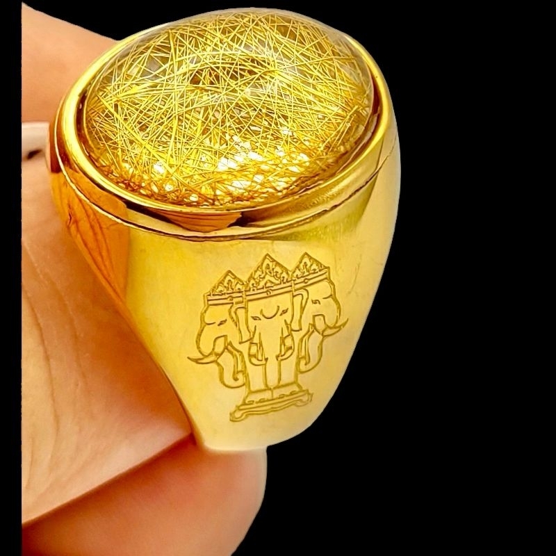 Silk Woven Ring Three-Headed Elephant Pattern 2 Colors 18 K Stainless ...