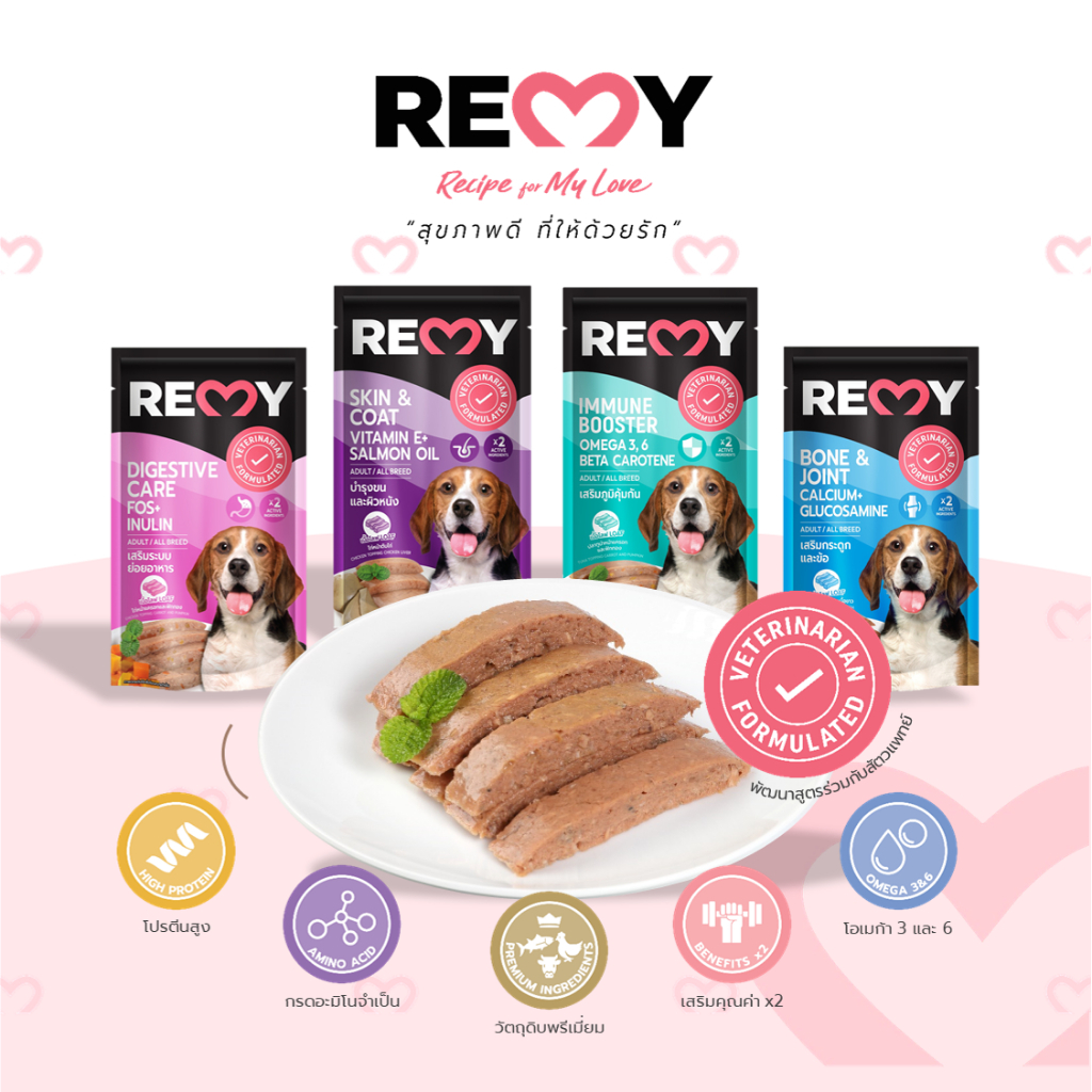 REMY Dog wet food Vet-Formulated-For Dogs Sachet Type (110g) | Shopee ...