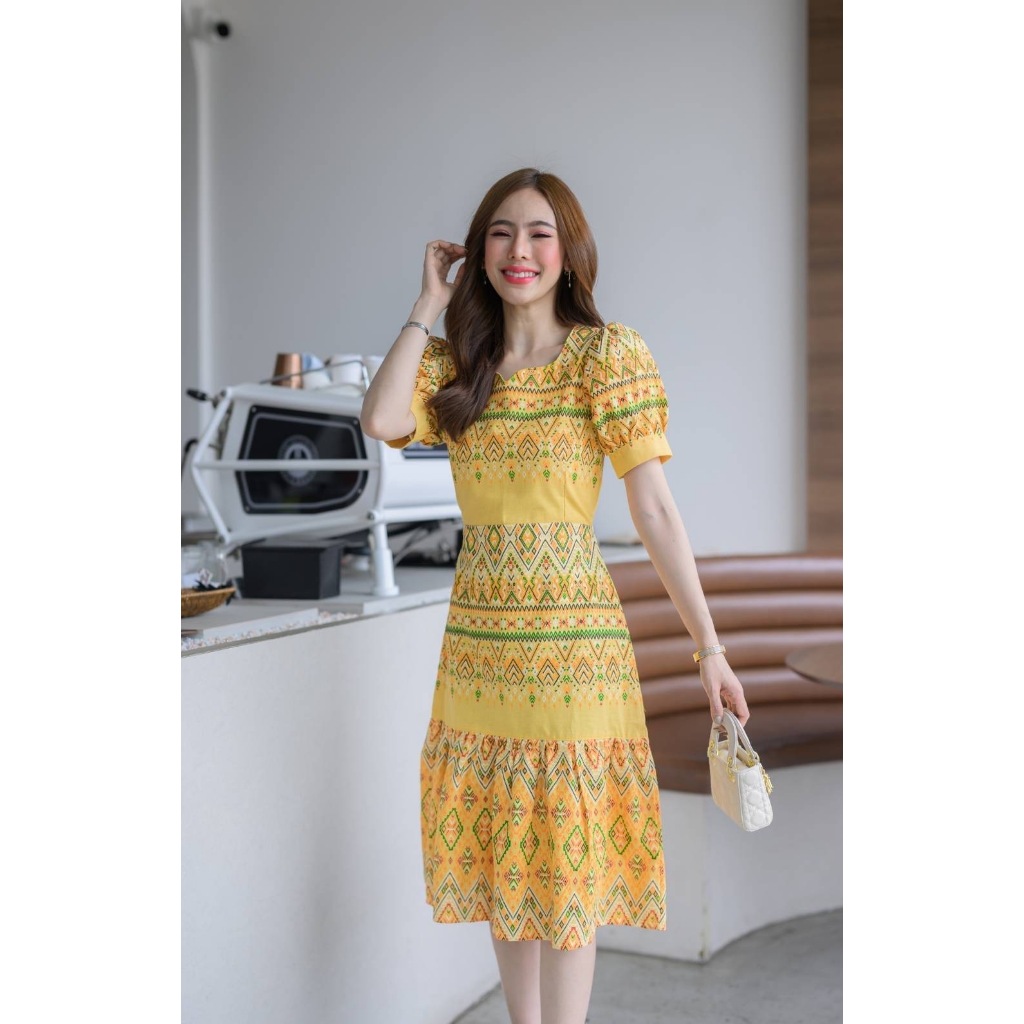 Thai Silk Dress (Available In Sizes 40"-52") Fabric Set With Hook Pattern  Work Clothes A Very Beautiful Wedding Ordination Outfit.