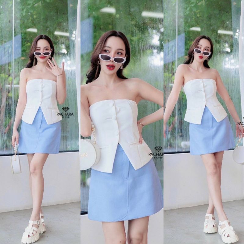 Set Of 2 Pieces White Tube Top With Front Buttons (00967SA) | Shopee ...
