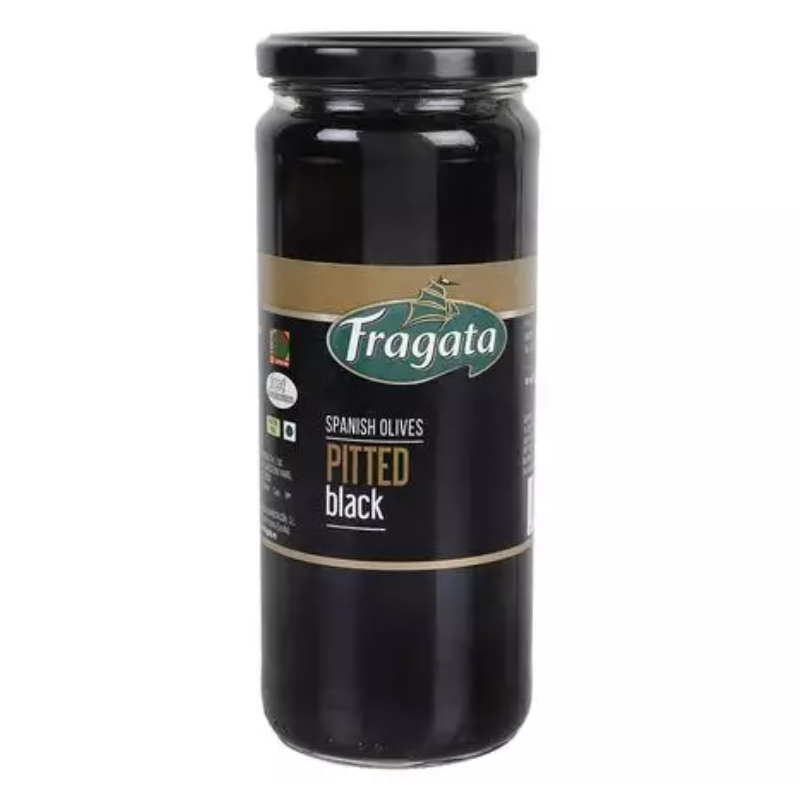 Fragata Black Olive Seedless In Glass Bottle 330gPitted Olives 330g