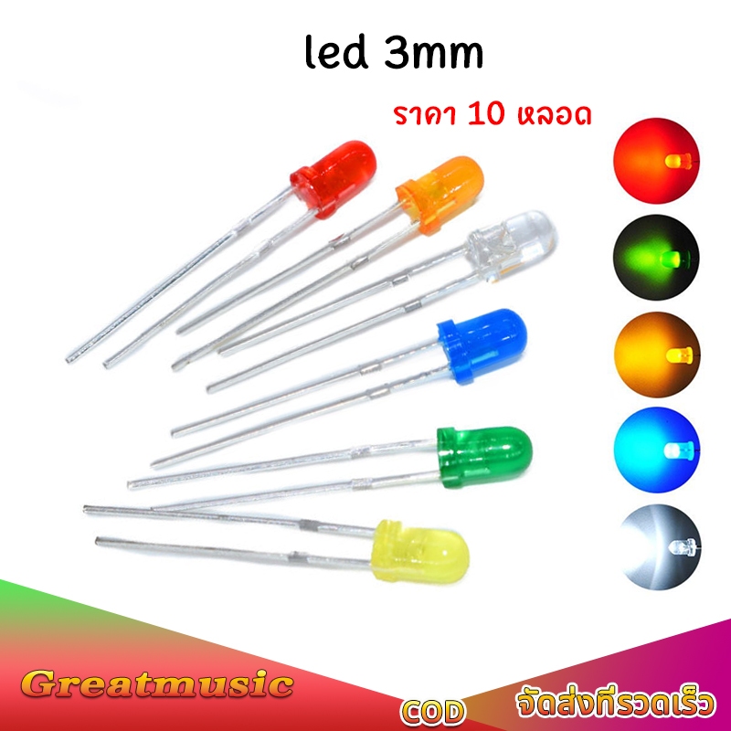 10 3mm LED Bulbs Light Emitting Diodes Red Yellow Blue Green Color Tube ...